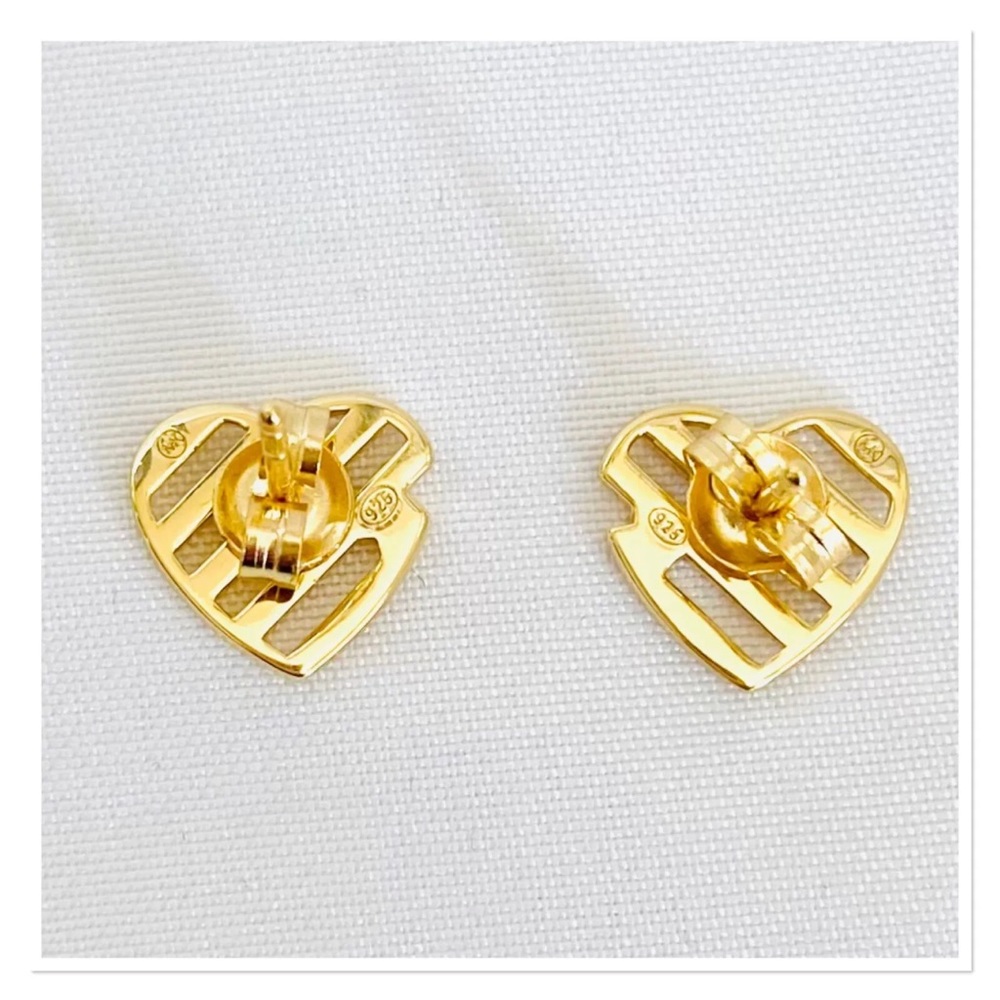 Michael Kors Sterling Silver Open Heart Stud Earrings 14k gold plated - Picture 3 of 11